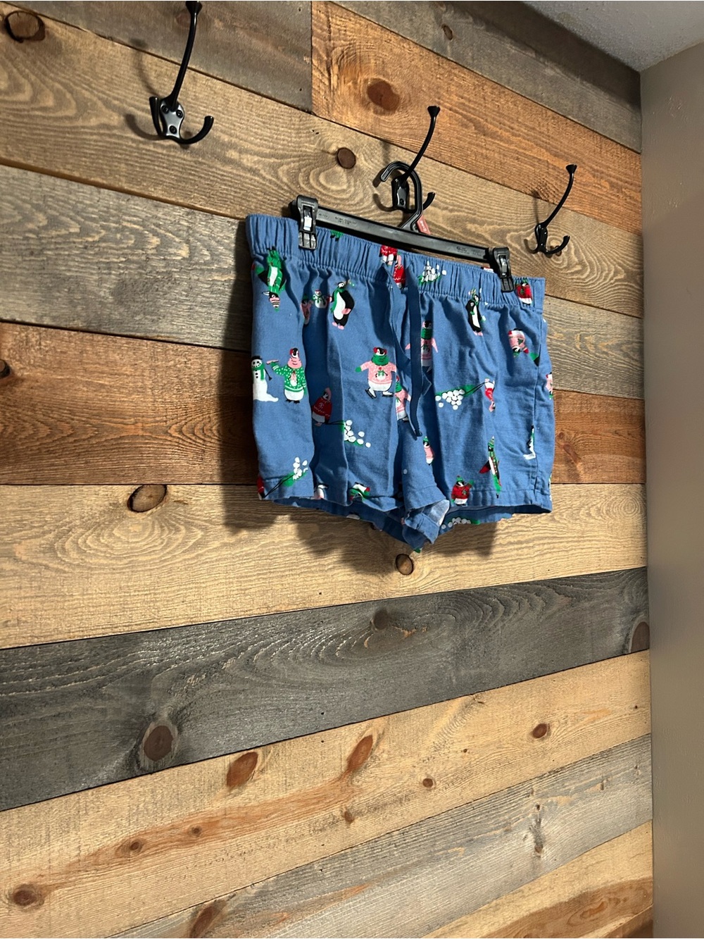 Old Navy Light Blue Printed Cotton Shorts with Green Accent Christmas boxers
